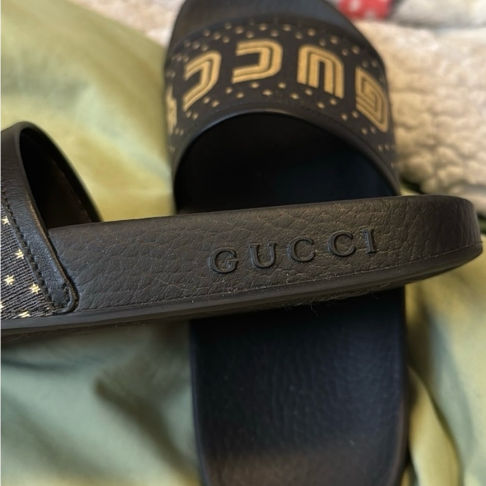 Gucci Black Slides with Gold Accents - Picture 4 of 5
